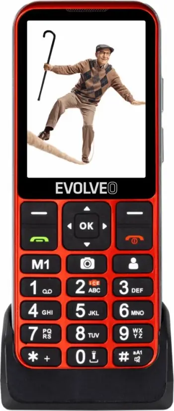 Celular me butona Evolveo EasyPhone LT EP-880 4G 2.8\" Dual Nano SIM SOS GPS/Wi‑Fi 128MB 1200mAh, i kuq, set me dock karikimi + kufje