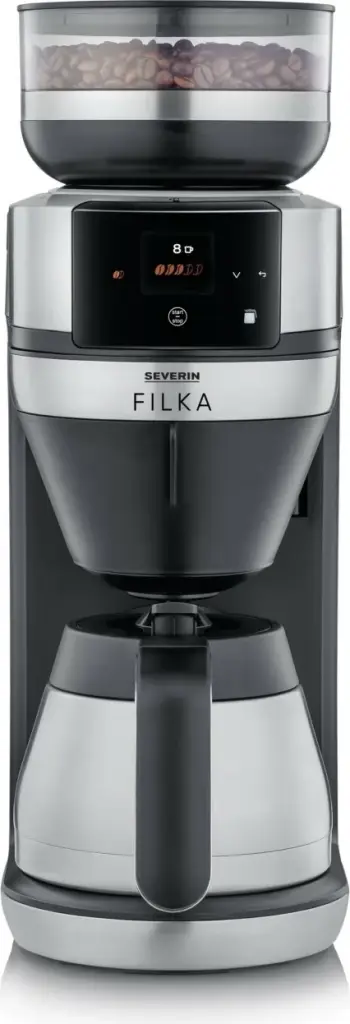 Aparat kafeje Severin KA 4853 FILKA inox, mulli çeliku, ekran LED, 2L, e zezë mat