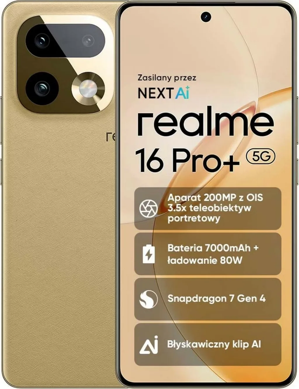 Celular Realme 16 Pro+ 5G, 8GB/256GB, gold - 1
