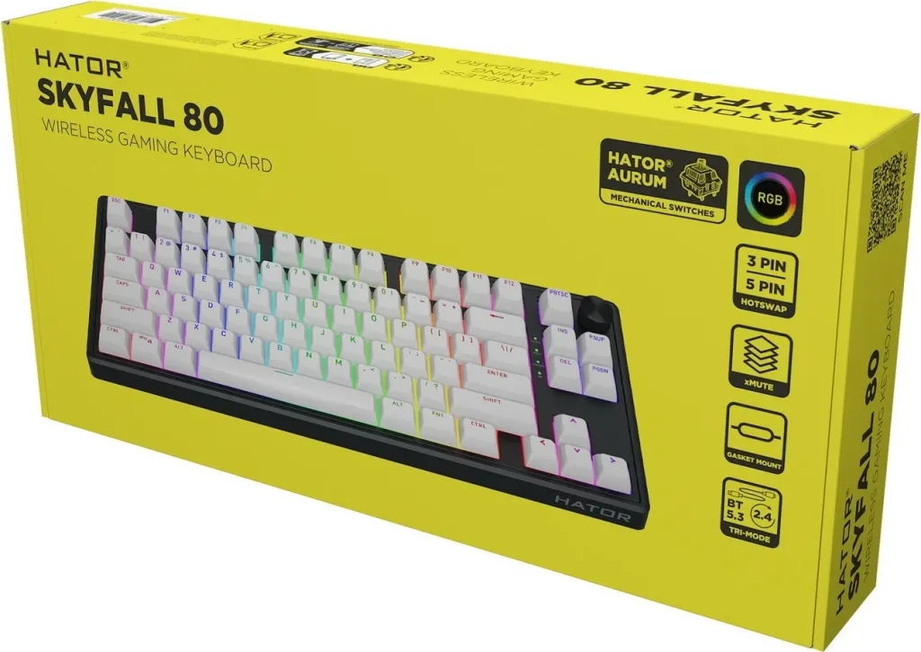 Tastierë mekanike Hator Skyfall 80 Wireless, RGB, 75%, bardhë-zi - 8