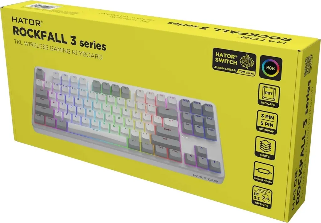 Tastierë mekanike Hator Rockfall 3 TKL Wireless, RGB, Hot-Swap, e bardhë - 7