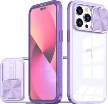 Mbështjellës silikoni ONASI me mbrojtje lente/kamere për iPhone 15 Pro Max, transparent/vjollcë