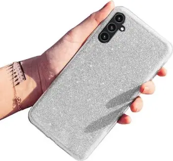 Mbështjellës silikoni me glitter ONASI 18200 për iPhone 15, shtresë glitter e heqshme, argjendtë