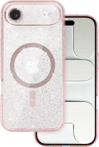 Mbështjellës ONASI MagSafe për iPhone 17 Air, silikon, transparent rozë me glitter
