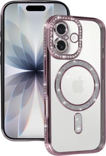 Mbështjellës silikoni ONASI 23890 Luxury MagSafe për iPhone 17 Pro, transparent rozë me glitter