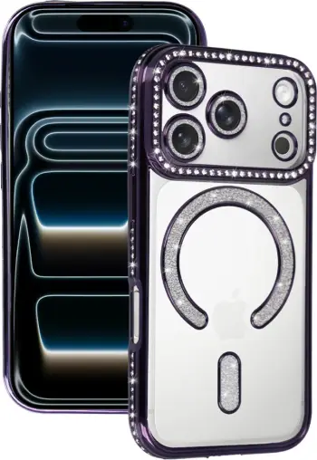 Mbështjellës silikoni ONASI 23893 Luxury MagSafe për iPhone 17 Pro Max, transparent vjollcë me xixa