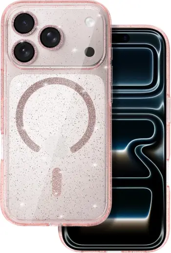 Mbështjellës ONASI MagSafe për iPhone 17 Pro Max, silikoni transparent me glitter, rozë transparente me glitter