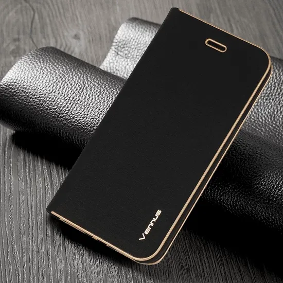 Mbështjellës flip HAVANA Premium për Samsung Galaxy A34, mbyllje magnetike, vend për kartë, zi me skaj të artë - 2
