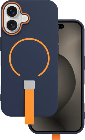 Mbështjellës ONASI MagColor Pure Case për iPhone 17 Air, Liquid Silicone, MagSafe, me rrip, blu-portokalli