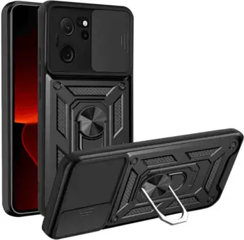 Mbështjellës ONASI Silicone Armor me unazë dhe mbrojtje kamere për Xiaomi Redmi Note 12 4G, e zezë