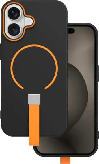Mbështjellës Liquid Silicone ONASI MPN 24164 për iPhone 17 Air, MagSafe, me rrip, zi-portokalli