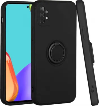 Mbështjellës ONASI Liquid Ring për Samsung Galaxy A35, silikon liquid, mbrojtje kamerë, me unazë/stand dhe pllakë metalike magnetike, e zezë