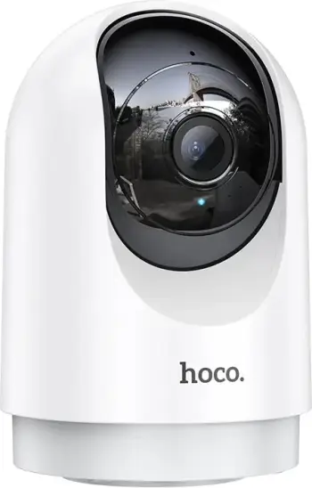 Kamerë sigurie smart home HOCO D1 23001, 3MP 2304×1296, Wi‑Fi, rrotullim 355°/110°, night vision IR, audio dy‑drejtimësh, microSD/TF deri 128GB, e bardhë