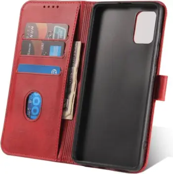 Mbështjellës ONASI wallet lëkure i palosshëm për Xiaomi Redmi 12C, me magnet, me stand, me xhepa kartelash, kuqe