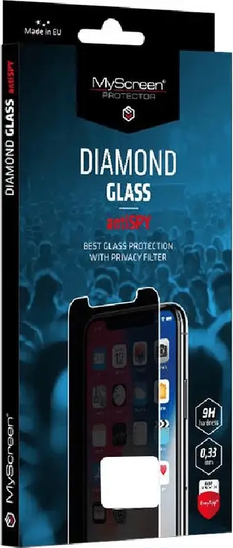 Xham mbrojtës privacy (AntiSpy) MyScreen Protector Diamond Glass MPN 17656 për iPhone 14 Pro, Full Glue, Edge Full, H9, paketim 1 copë