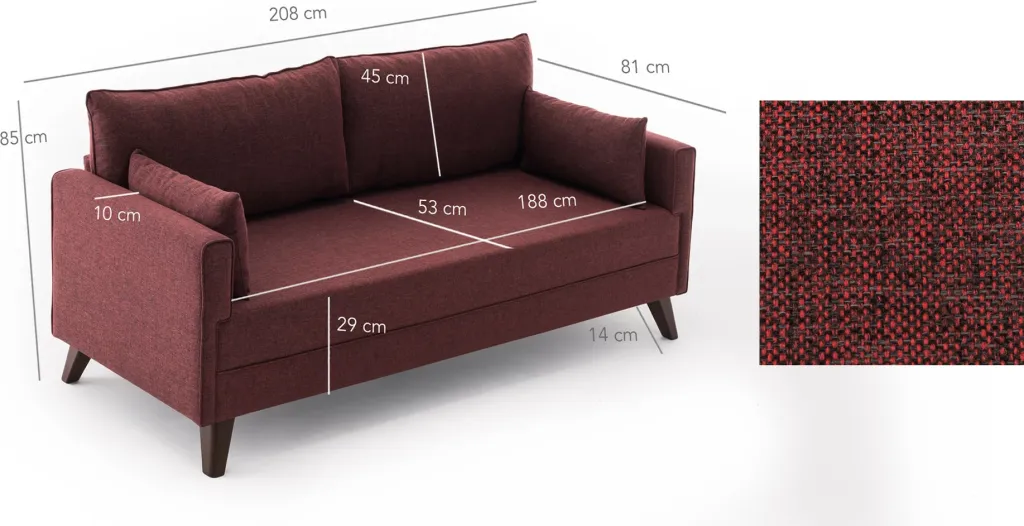Divan treshe Atelier del Sofa, Bella, ngjyrë e kuqe klaret - 7