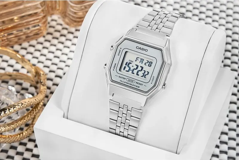 Orë dore digjitale për femra CASIO, argjend - 5