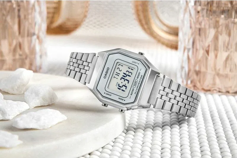 Orë dore digjitale për femra CASIO, argjend - 6