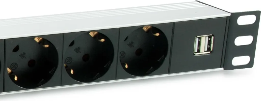 PDU Equip 333315, 1U, 7 prizë, 2 USB, alumini, zi/argjendtë - 3