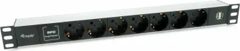PDU Equip 333315, 1U, 7 prizë, 2 USB, alumini, zi/argjendtë