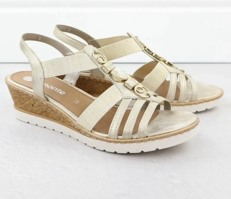 Sandale platforme femra Remonte R6264-91, të arta - 2