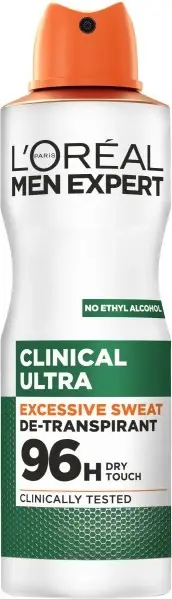 Deodorant spray për meshkuj L'Oreal Paris Men Expert Clinical Ultra 96H, 150ml