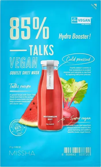 Maskë për fytyrë Missha Talks Vegan Squeeze Sheet Mask Hydro Booster për femra 27g