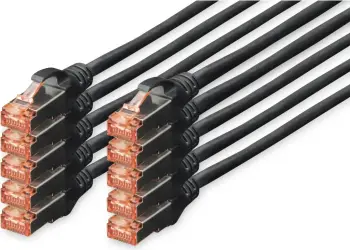 Kabllo rrjeti Cat6 Digitus 0.25m S/FTP, 10 copë, RJ-45, e zezë