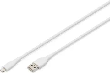 Kabëll USB Lightning Digitus 2m, silikon, i bardhë