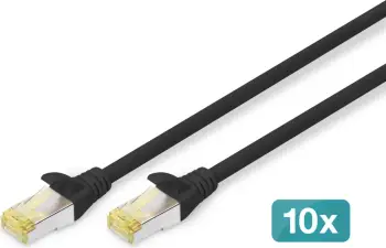 Kabllo rrjeti Cat6a Digitus, 0.5m, S/FTP, paketë 10 copë, e zezë
