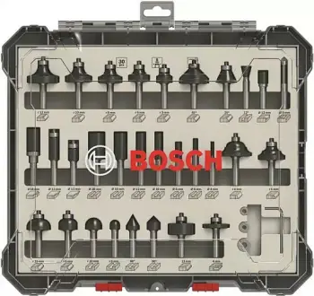 Set frezash Bosch Mixed Router Bit Set 30 copë, 8 mm, me kuti