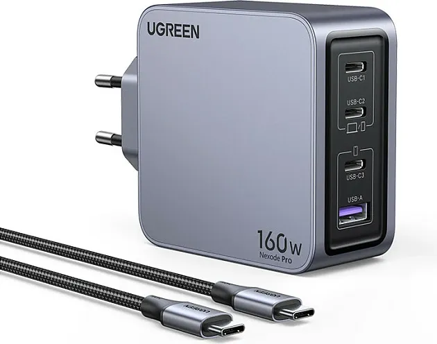 Karikues universal Ugreen Nexode Pro 160W GaN me kabllo USB-C, i zi/gri - 2
