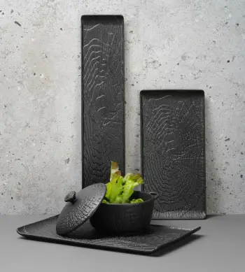 Pjatë servimi drejtkëndore Fine Dine Crust 468x100mm e zezë set 3 copë