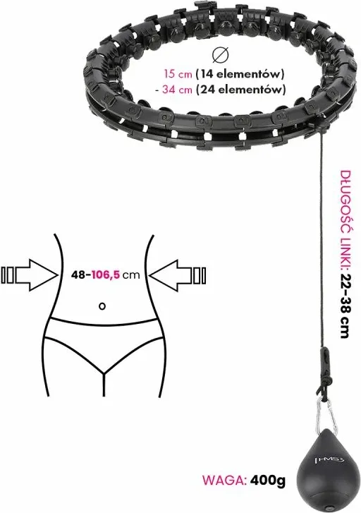 Hula hoop me peshë HMS HHW01, i zi - 15