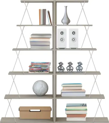 Raft librash 2 copë set, ngjyrë sonama, shufra metali të bardha, FH11772.11, 65x24x146 cm
