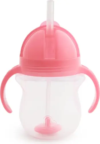 Shishe për fëmijë Munchkin Click Lock Weighted Straw Trainer rozë, 295 ml