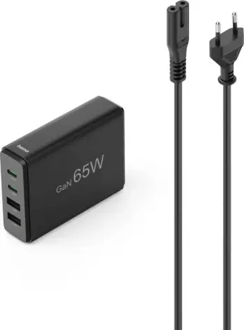 Karikues universal Hama GaN 65W, 2x USB-C, 2x USB-A, e zezë