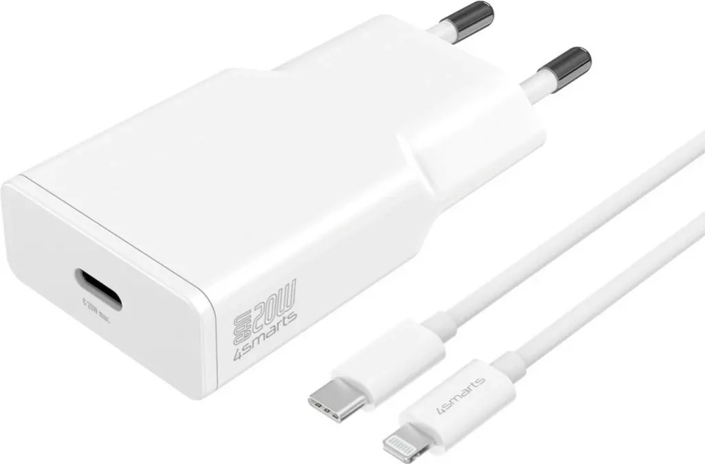 Karikues 4smarts 20W, USB Type-C në Lightning, 1.5m, i bardhë - 1