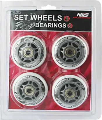 Set rrota dhe kushineta për rollera Nils Extreme PU 64x24 82A, të bardha