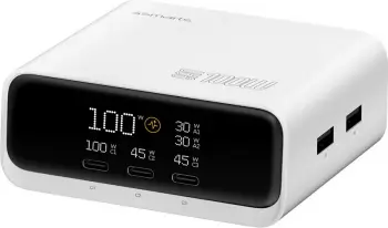 Karikues tavoline 4smarts Desk Charger GaN Screen 100W, 3 USB-C + 2 USB-A, i bardhë
