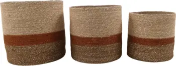 Set shporta TWINE prej bari deti, natyrale-kafe-terrakote, 3 copë, 30x30x26cm