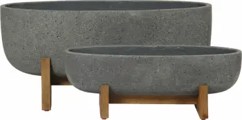 Set vazo Zinnia 2 copë, beton antracit, dru natyral, 75x24x32cm