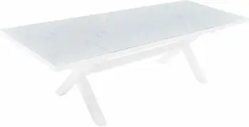 Tavolinë zgjatëse Sorpresa, e bardhë me pamje mermeri, 202x101x77cm