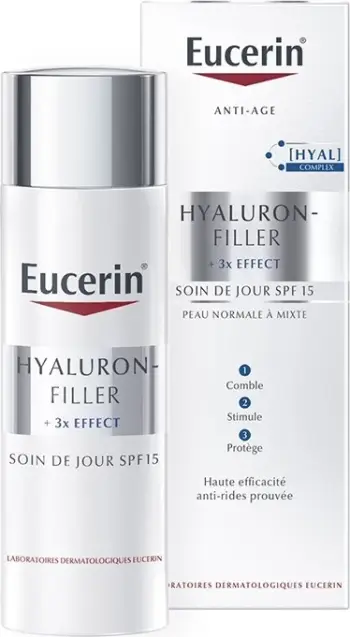 Krem dite anti-rrudhë Eucerin Hyaluron-Filler + 3x Effect për femra SPF15 për lëkurë normale dhe të kombinuar 50ml