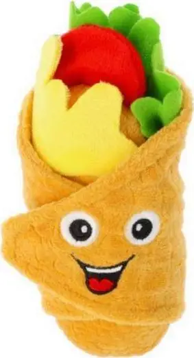 Lodër pelushi për qen Dingo Burrito, interaktive me fishkëllimë, 14cm, shumëngjyrëshe
