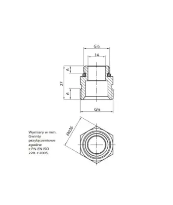 Përshtatës bronzi për kolektor, 1/2" x 3/4", ngjyrë bronzi