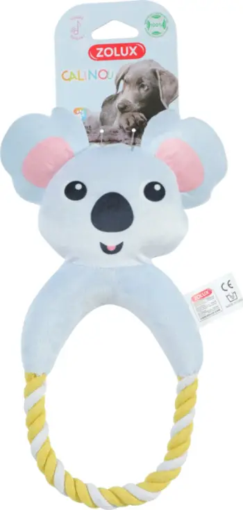Lodër për qen CALINOU Koala me litar, efekt zanor, material i ricikluar, gri