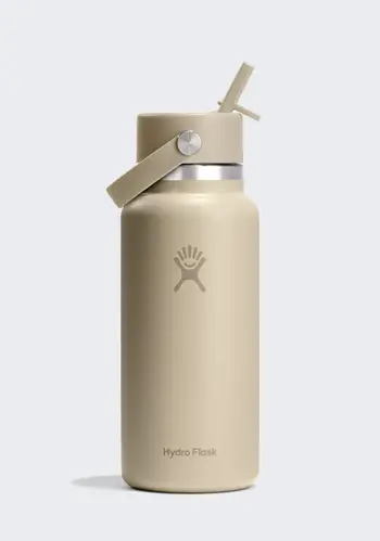 Shishe uji Hydro Flask Wide Mouth, 32oz inox, kapak me pipë Flex, bezhë