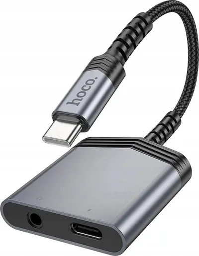 Adapter audio Hoco LS39, USB C në USB C dhe 3.5 mm, 27W, gri - 2