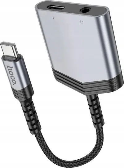 Adapter audio Hoco LS39, USB C në USB C dhe 3.5 mm, 27W, gri - 5